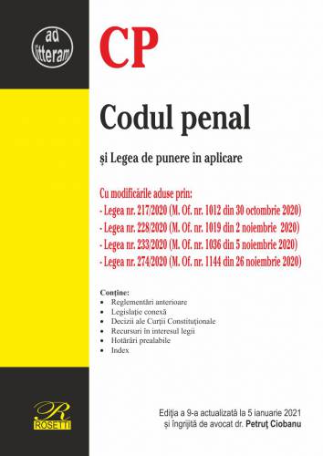 Codul penal si Legea de punere in aplicare - 5 ianuarie 2021 | Petrut Ciobanu