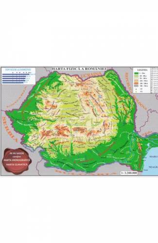 Harta fizica a Romaniei + Harta administrativa a Romaniei 1:3200000 (pliata)